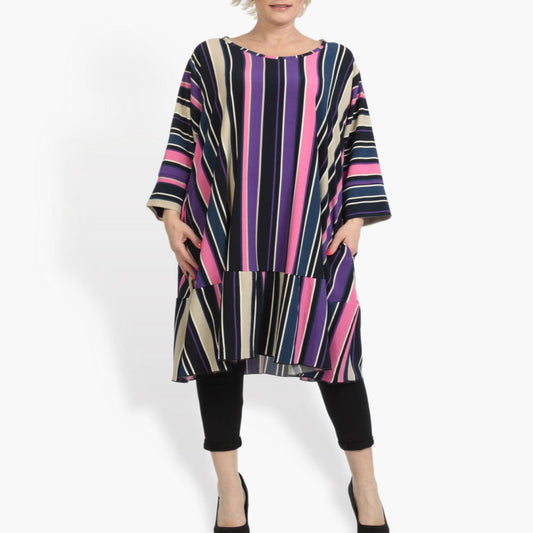 Summer shirt in A-shape made of smooth crepe quality, Amy in pink-purple-multi