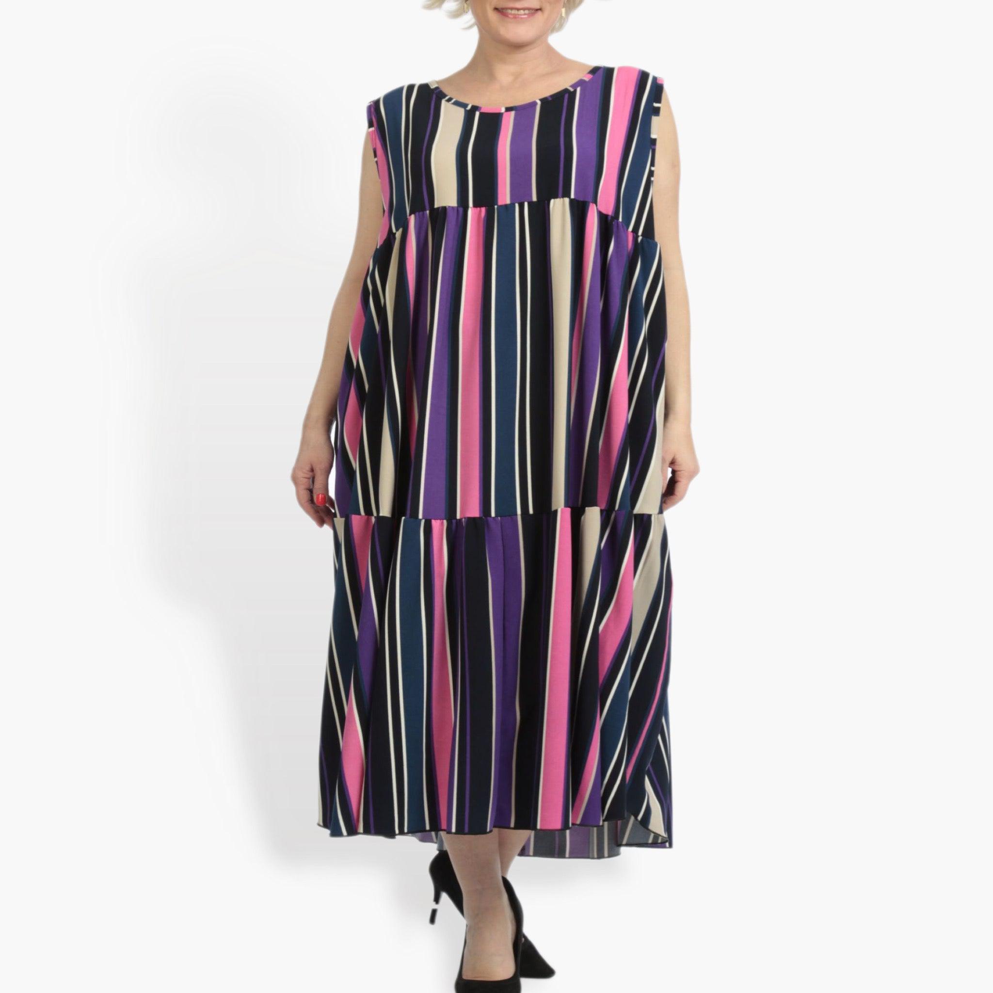 Summer dress in A-shape made of smooth crepe quality, Amy in pink-purple-multi