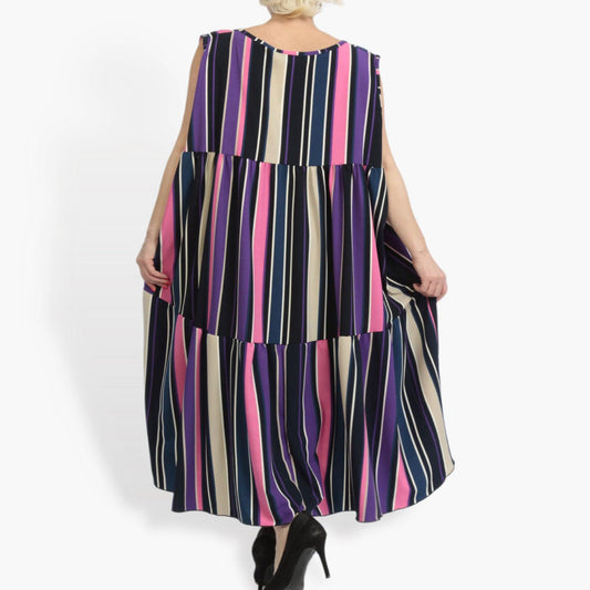 Summer dress in A-shape made of smooth crepe quality, Amy in pink-purple-multi