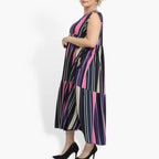 Summer dress in A-shape made of smooth crepe quality, Amy in pink-purple-multi
