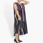 Summer dress in A-shape made of smooth crepe quality, Amy in pink-purple-multi