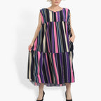 Summer dress in A-shape made of smooth crepe quality, Amy in pink-purple-multi