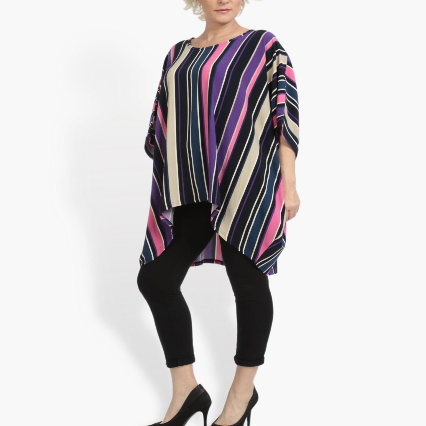 Summer big shirt in mullet shape made of smooth crepe quality, Amy in pink-purple-multi