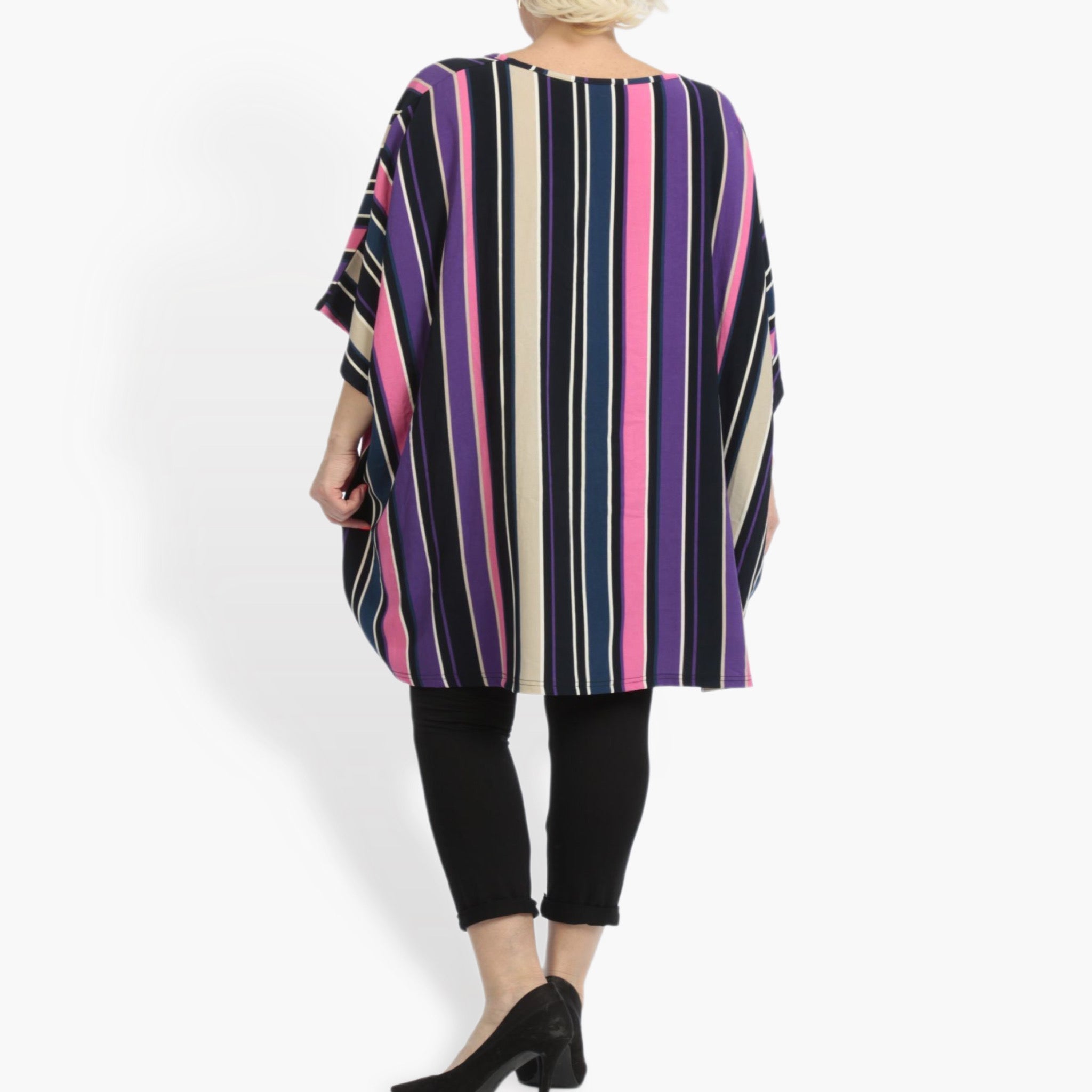 Summer big shirt in mullet shape made of smooth crepe quality, Amy in pink-purple-multi