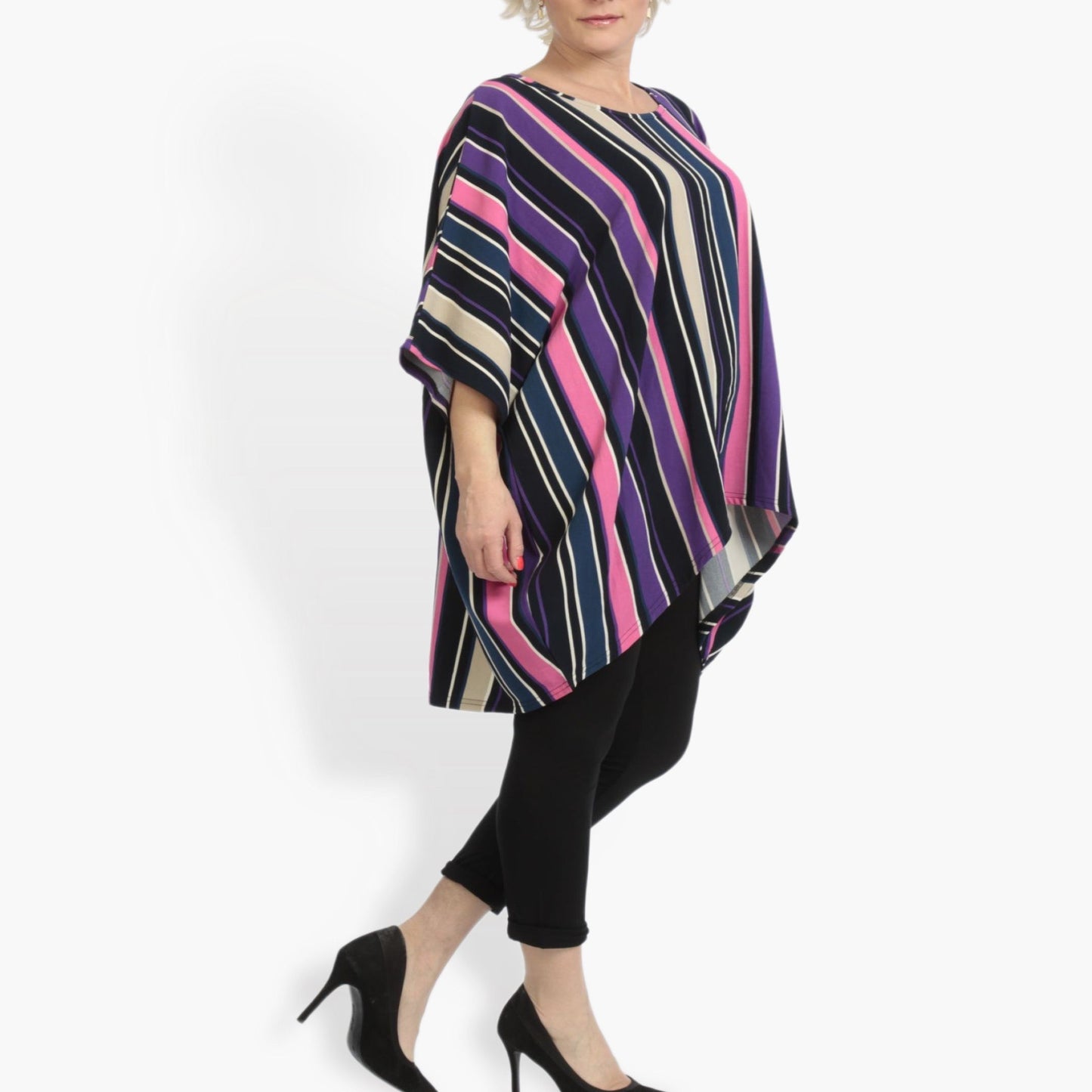 Summer big shirt in mullet shape made of smooth crepe quality, Amy in pink-purple-multi