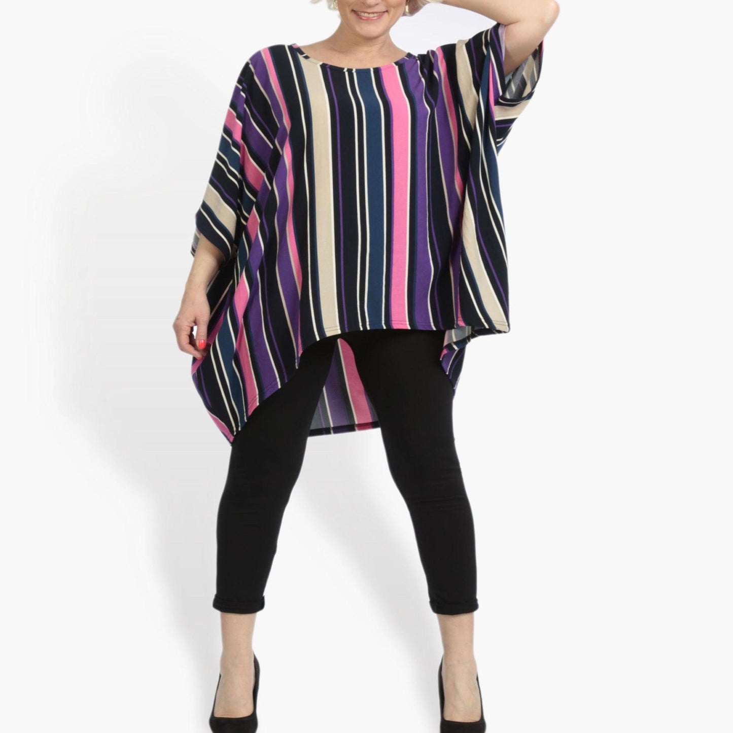 Summer big shirt in mullet shape made of smooth crepe quality, Amy in pink-purple-multi