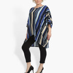 Summer big shirt in mullet shape made of smooth crepe quality, Amy in blue-beige-multi