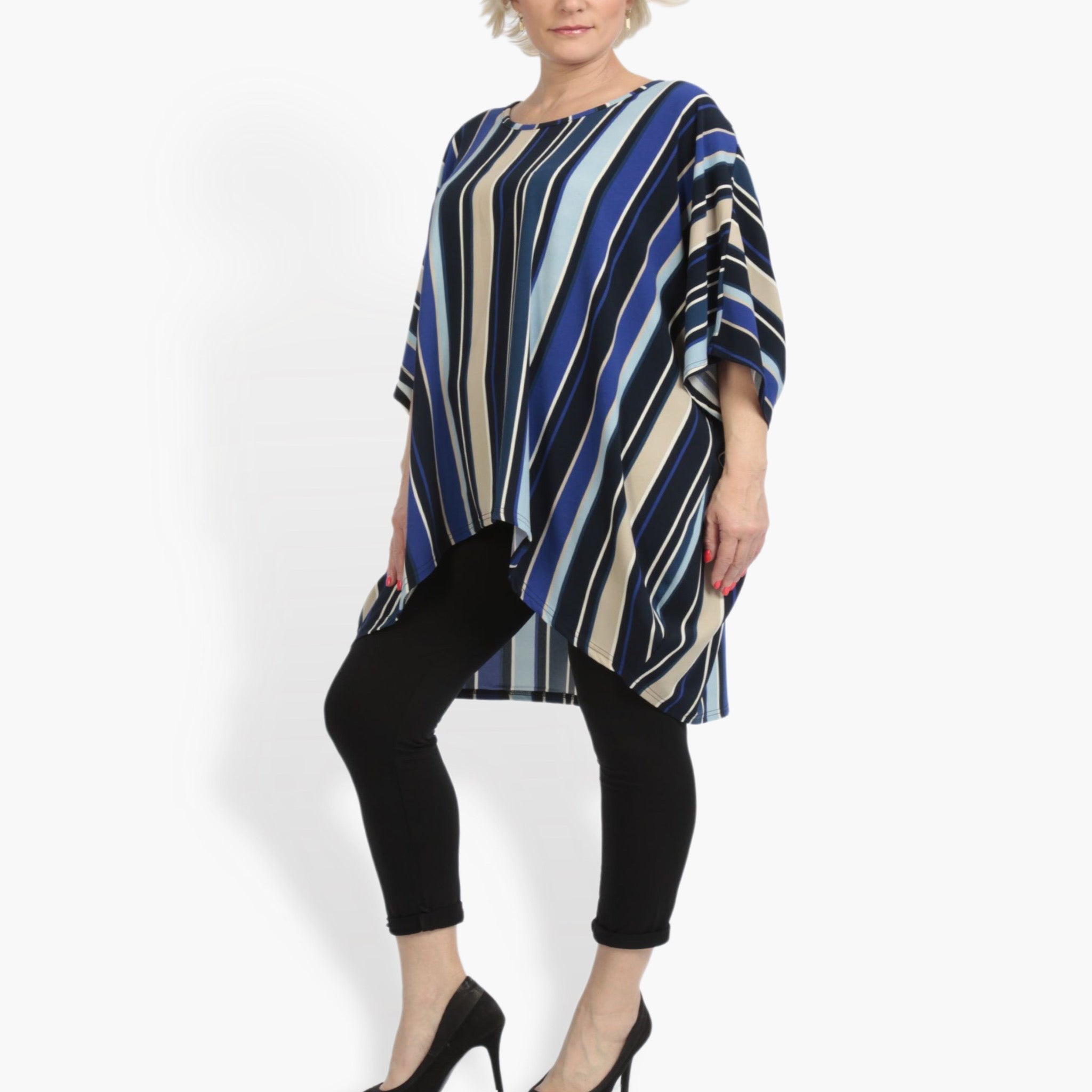 Summer big shirt in mullet shape made of smooth crepe quality, Amy in blue-beige-multi