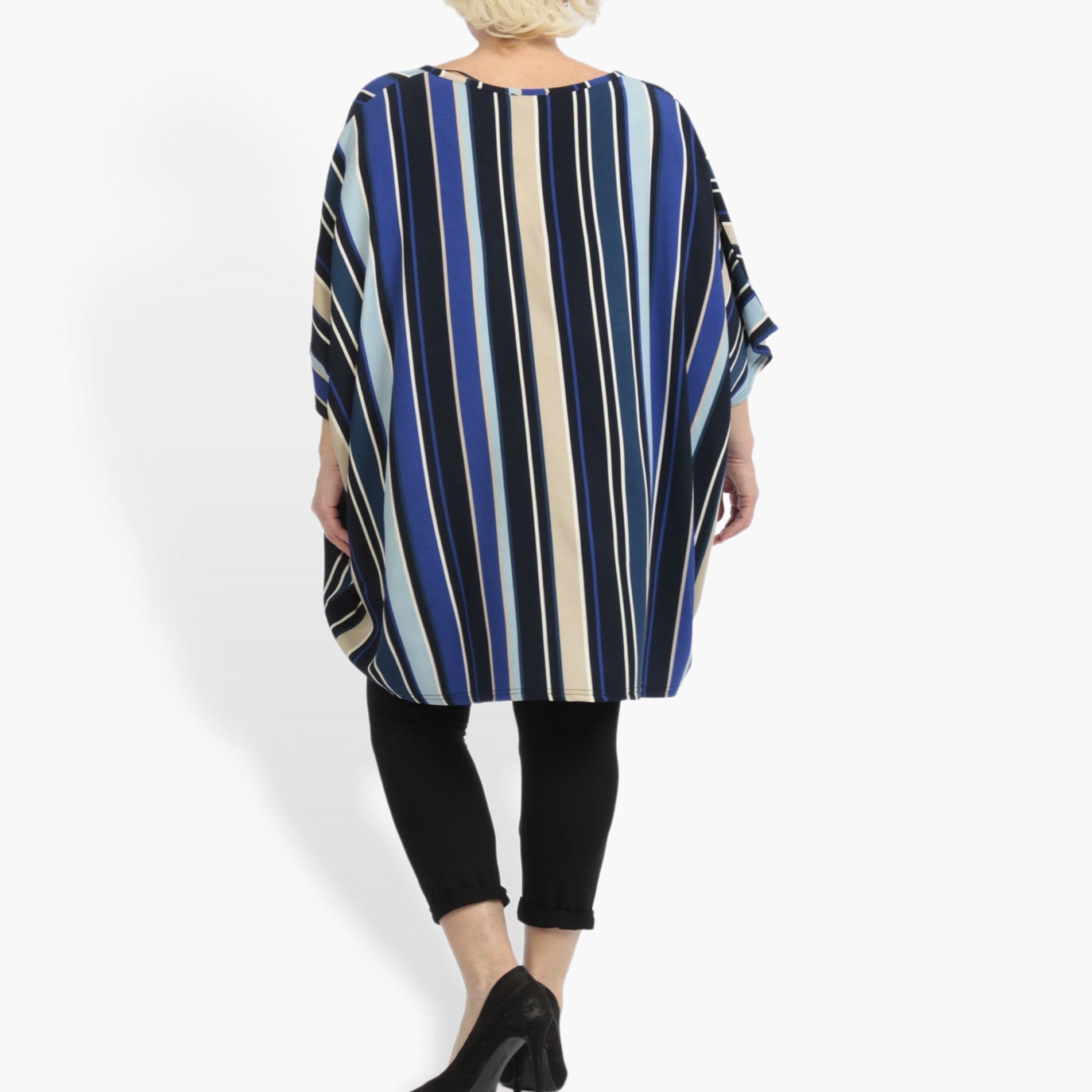 Summer big shirt in mullet shape made of smooth crepe quality, Amy in blue-beige-multi