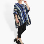 Summer big shirt in mullet shape made of smooth crepe quality, Amy in blue-beige-multi