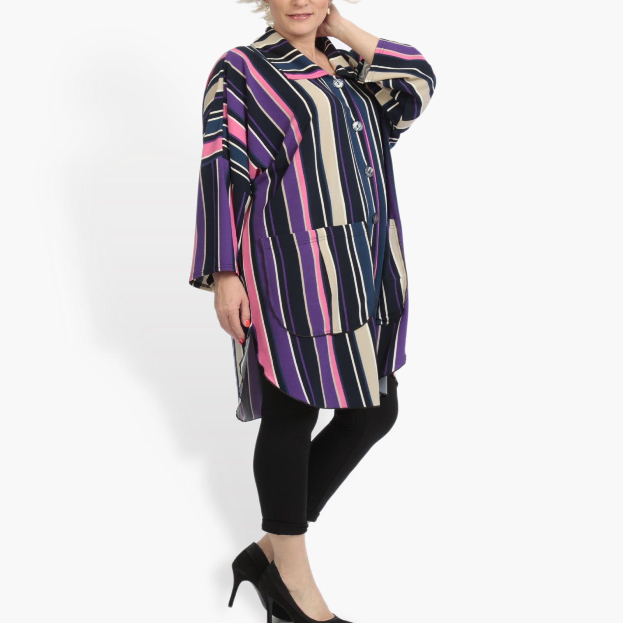 Summer jacket in a rounded shape made of smooth crepe quality, Amy in pink-purple-multi