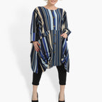 Sommer Jacke in A-Form aus glatter Krepp Qualität, Amy in Blau-Beige-Multi