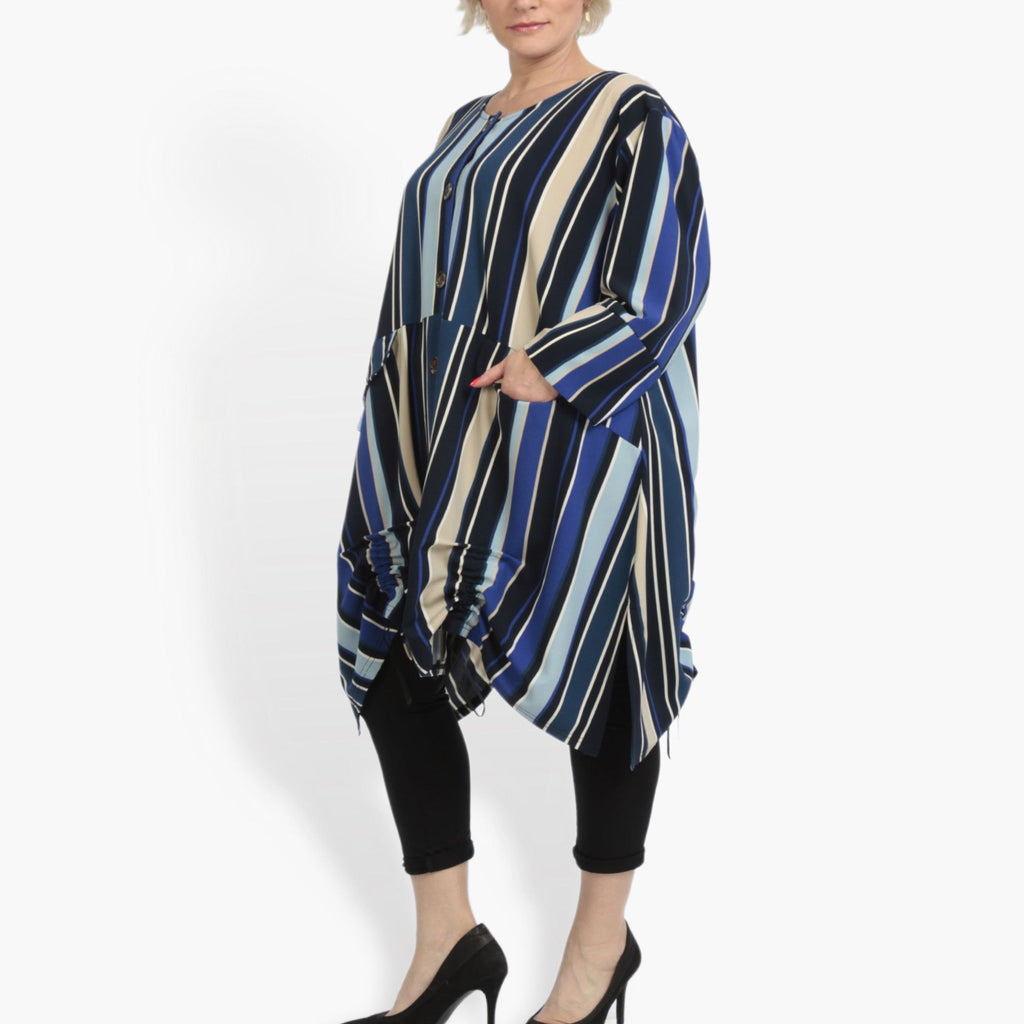 Sommer Jacke in A-Form aus glatter Krepp Qualität, Amy in Blau-Beige-Multi