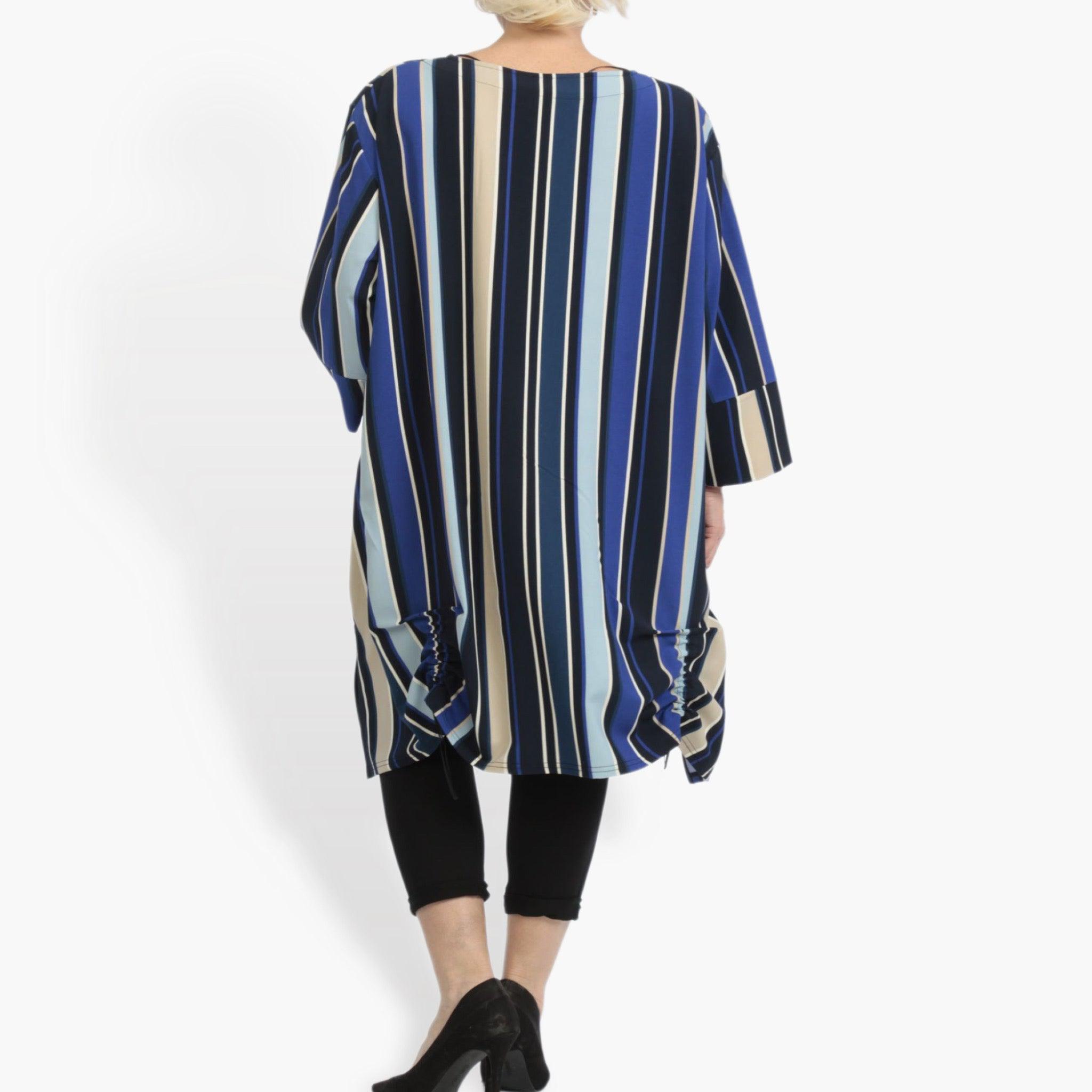 Sommer Jacke in A-Form aus glatter Krepp Qualität, Amy in Blau-Beige-Multi