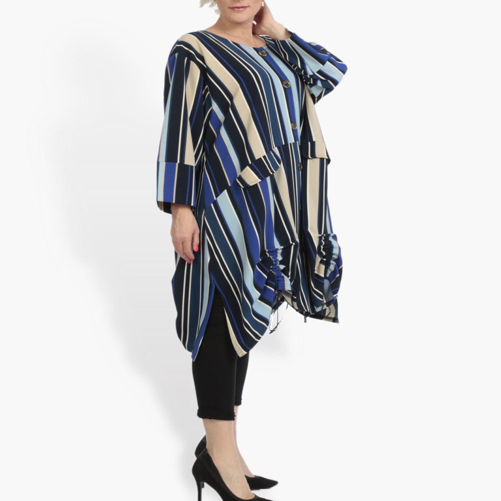 Sommer Jacke in A-Form aus glatter Krepp Qualität, Amy in Blau-Beige-Multi