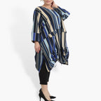 Sommer Jacke in A-Form aus glatter Krepp Qualität, Amy in Blau-Beige-Multi