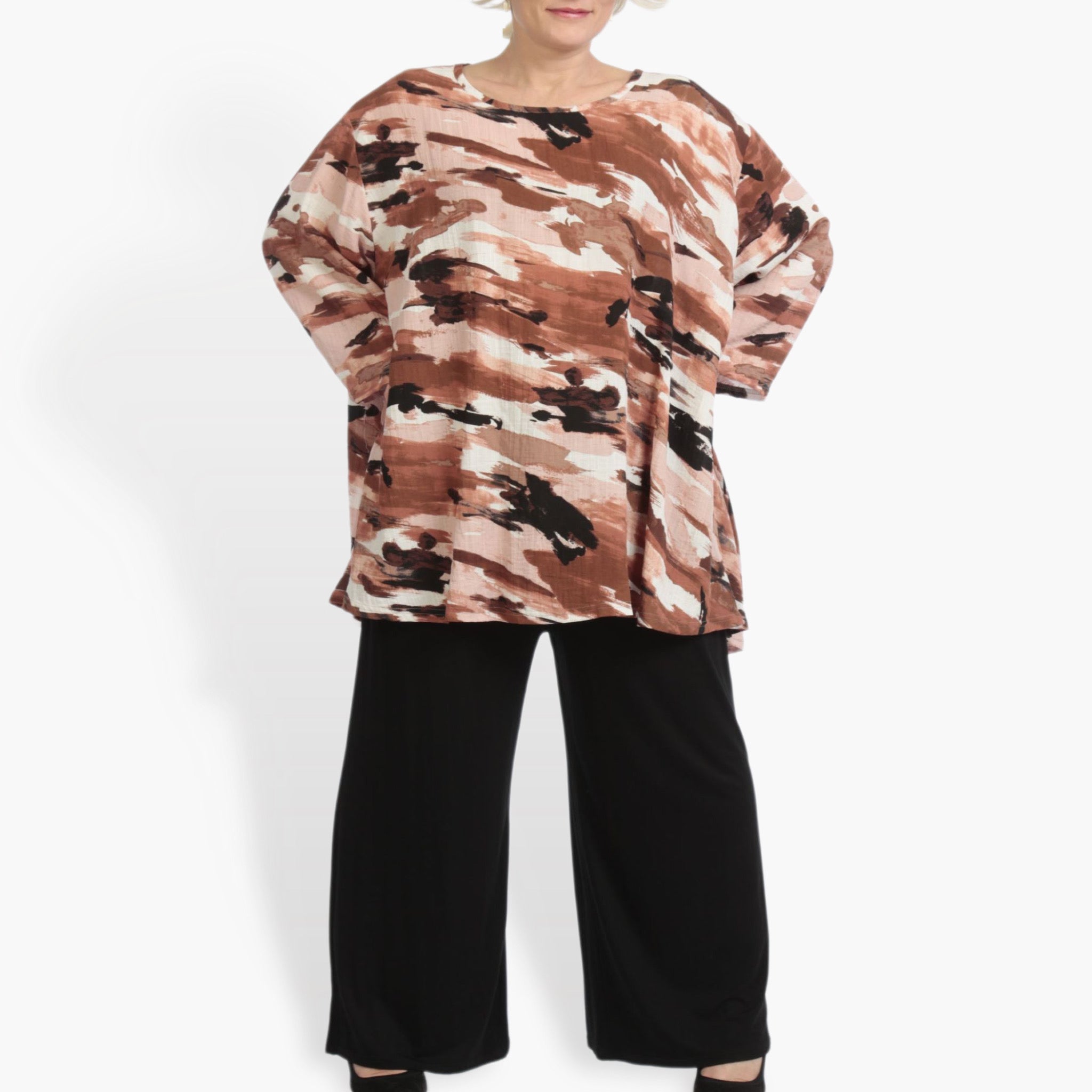 Summer big shirt in A-shape made of airy linen look quality, Maxima in Terra-Multi