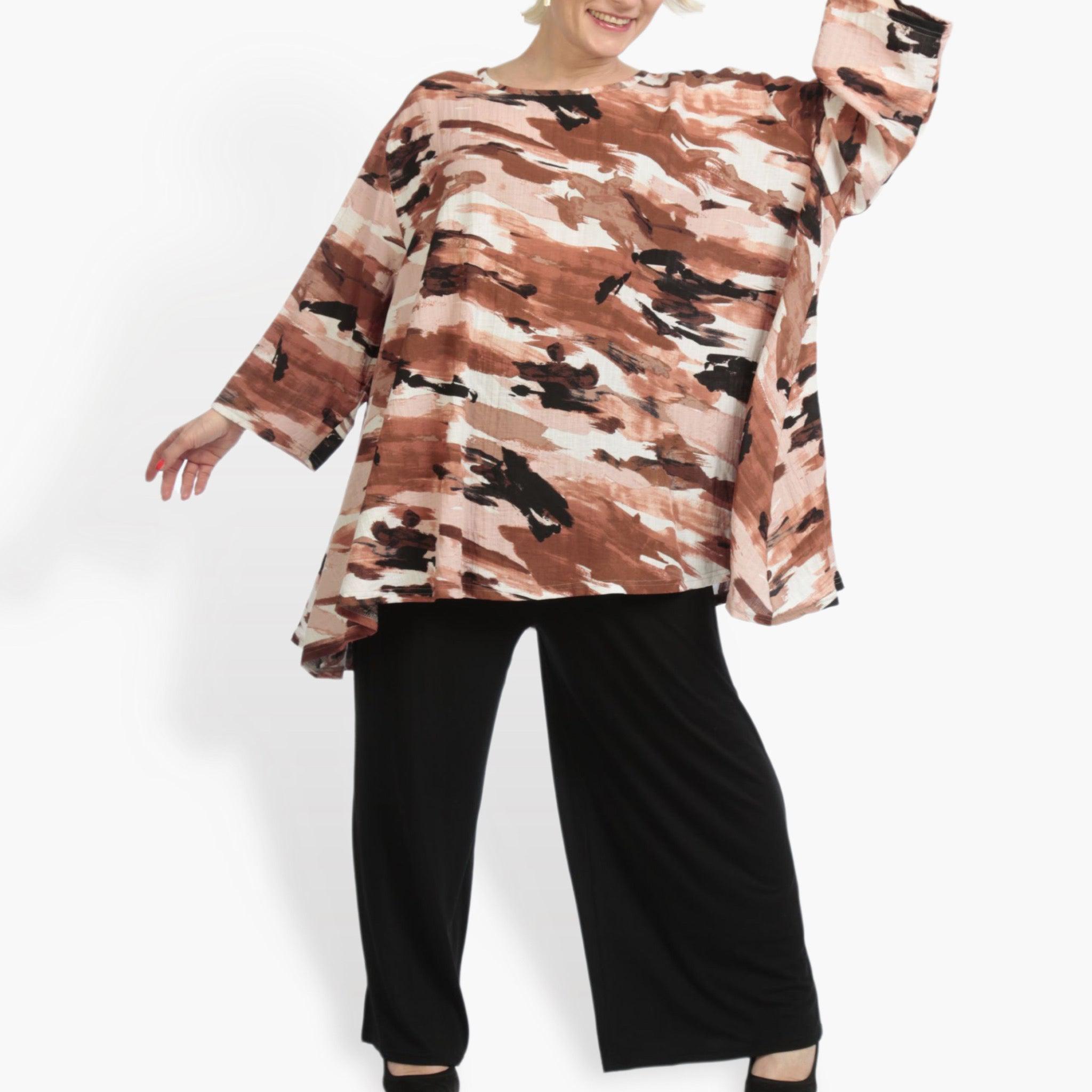 Summer big shirt in A-shape made of airy linen look quality, Maxima in Terra-Multi