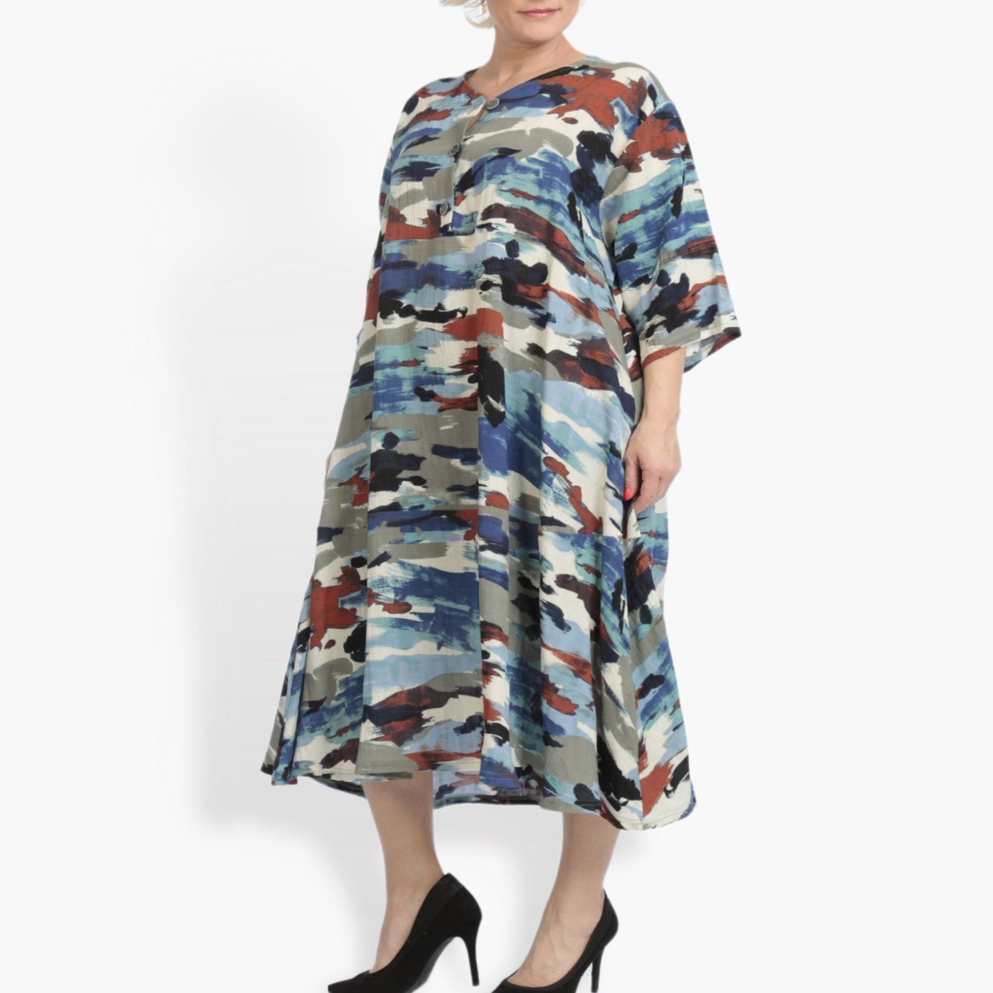 Summer dress in A-shape made of airy linen look quality, Maxima in blue-multi