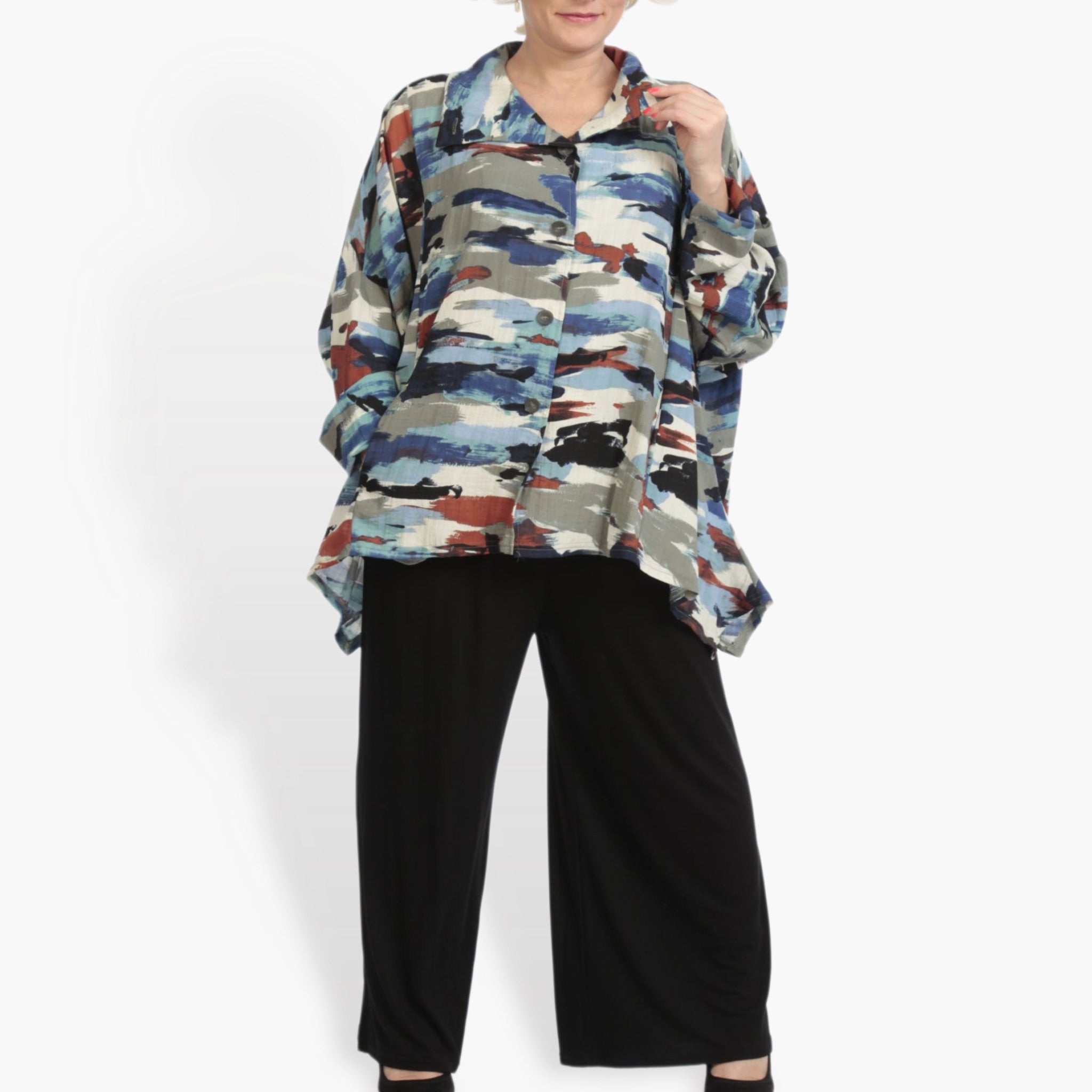 Summer jacket in A-shape made of airy linen look quality, Maxima in blue-multi