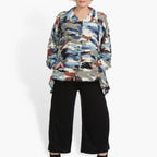 Summer jacket in A-shape made of airy linen look quality, Maxima in blue-multi