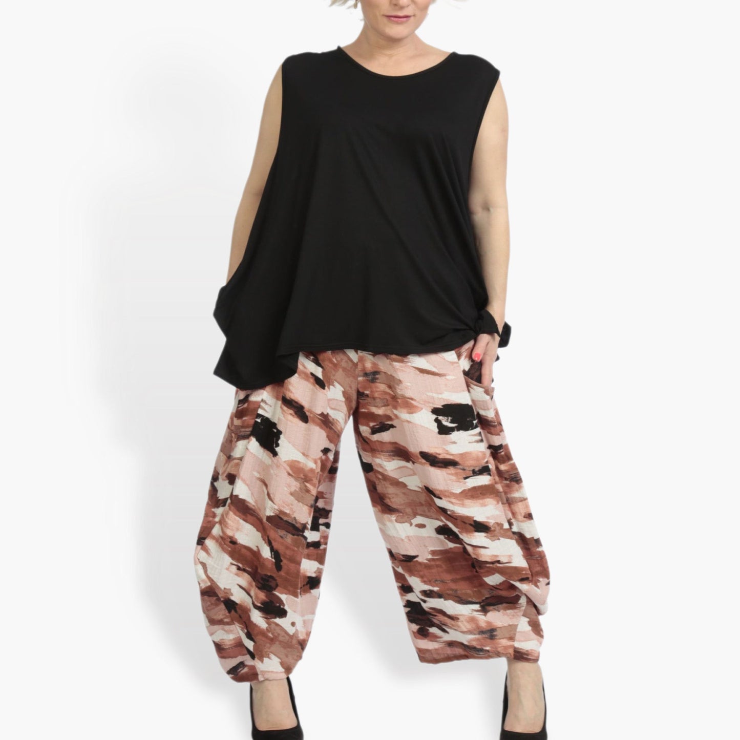 Summer trousers in balloon shape made of airy linen look quality, Maxima in Terra-Multi