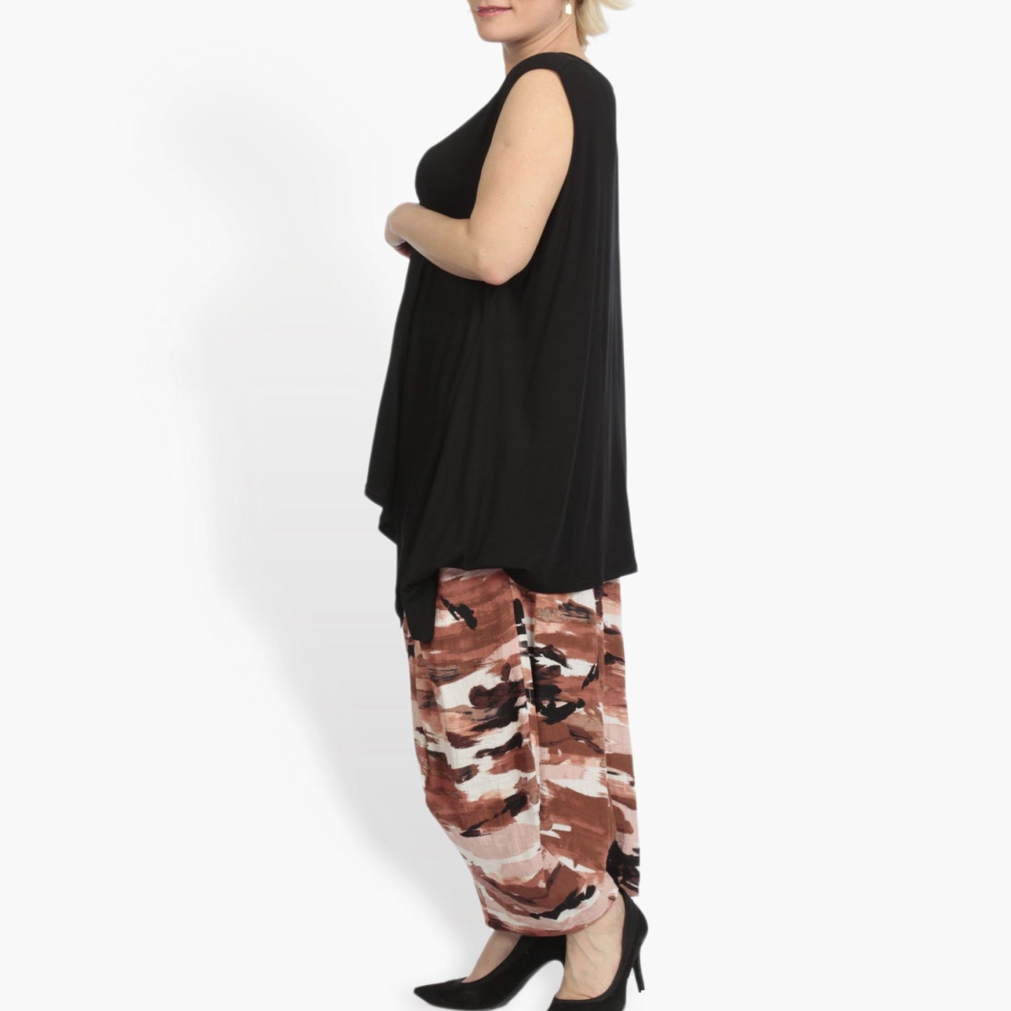 Summer trousers in balloon shape made of airy linen look quality, Maxima in Terra-Multi