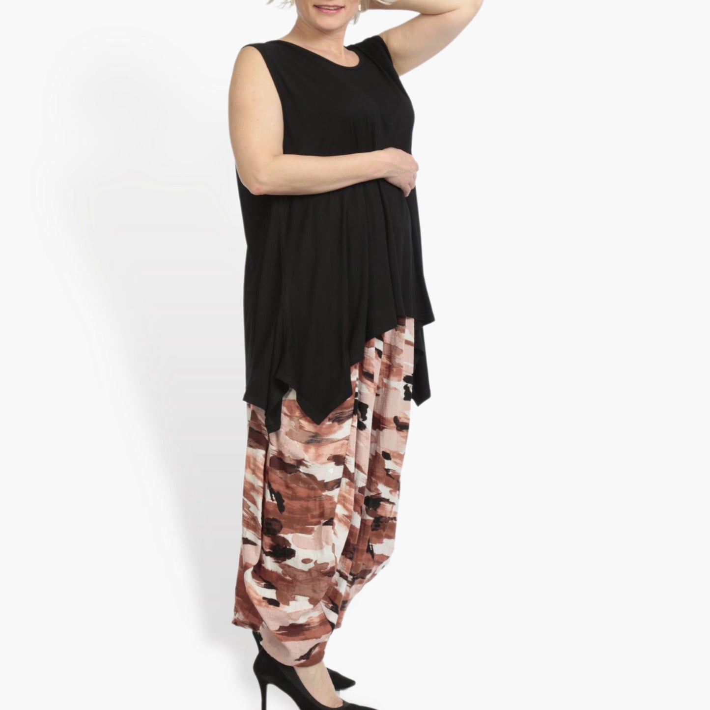 Summer trousers in balloon shape made of airy linen look quality, Maxima in Terra-Multi