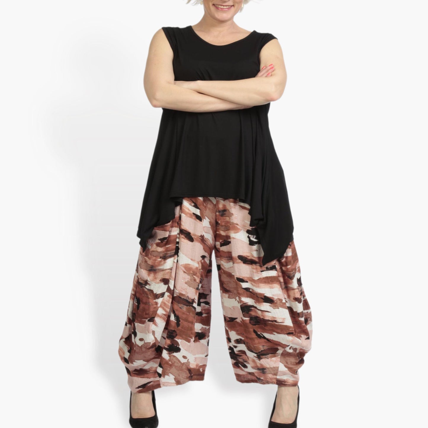 Summer trousers in balloon shape made of airy linen look quality, Maxima in Terra-Multi