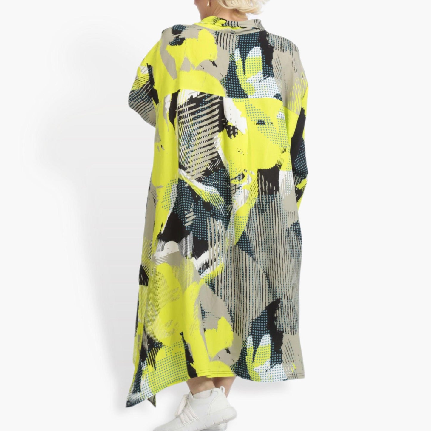 Summer coat in a straight shape made of crepe quality, Neo in neon green-taupe