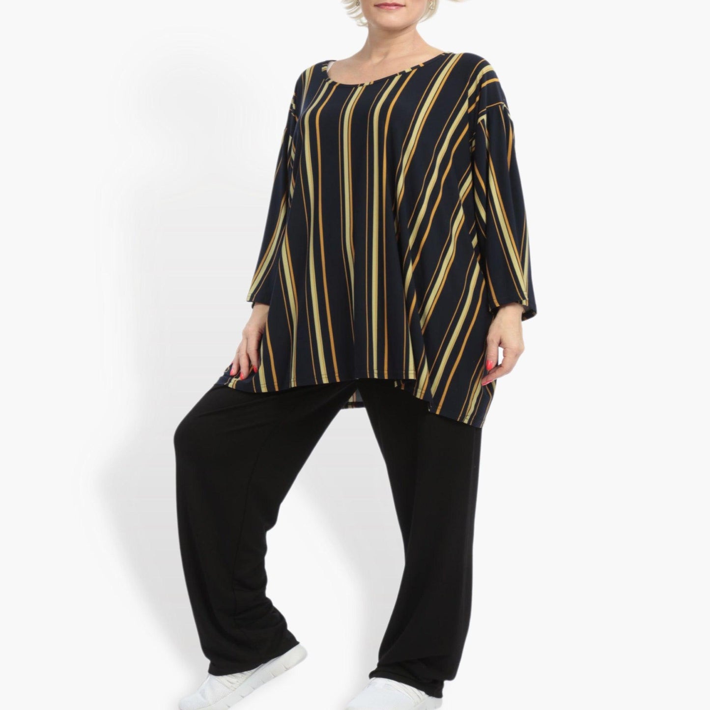 Sommer Big Shirt in kastiger Form aus er Slinky Qualität, Linis in Marine-Gelb