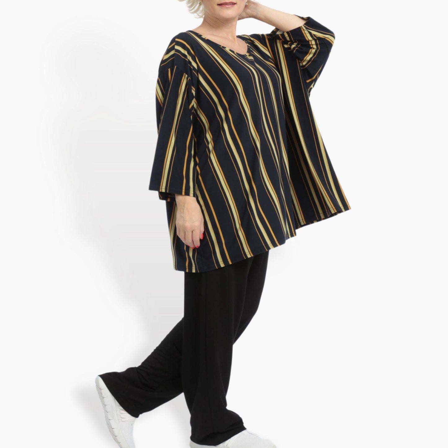 Sommer Big Shirt in kastiger Form aus er Slinky Qualität, Linis in Marine-Gelb