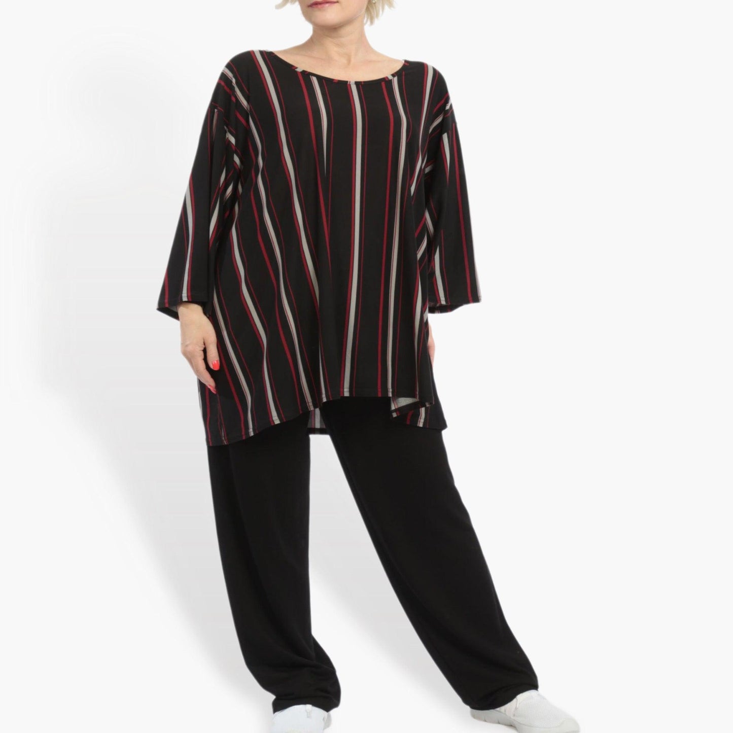 Sommer Big Shirt in kastiger Form aus er Slinky Qualität, Linis in Schwarz-Rot-Grau