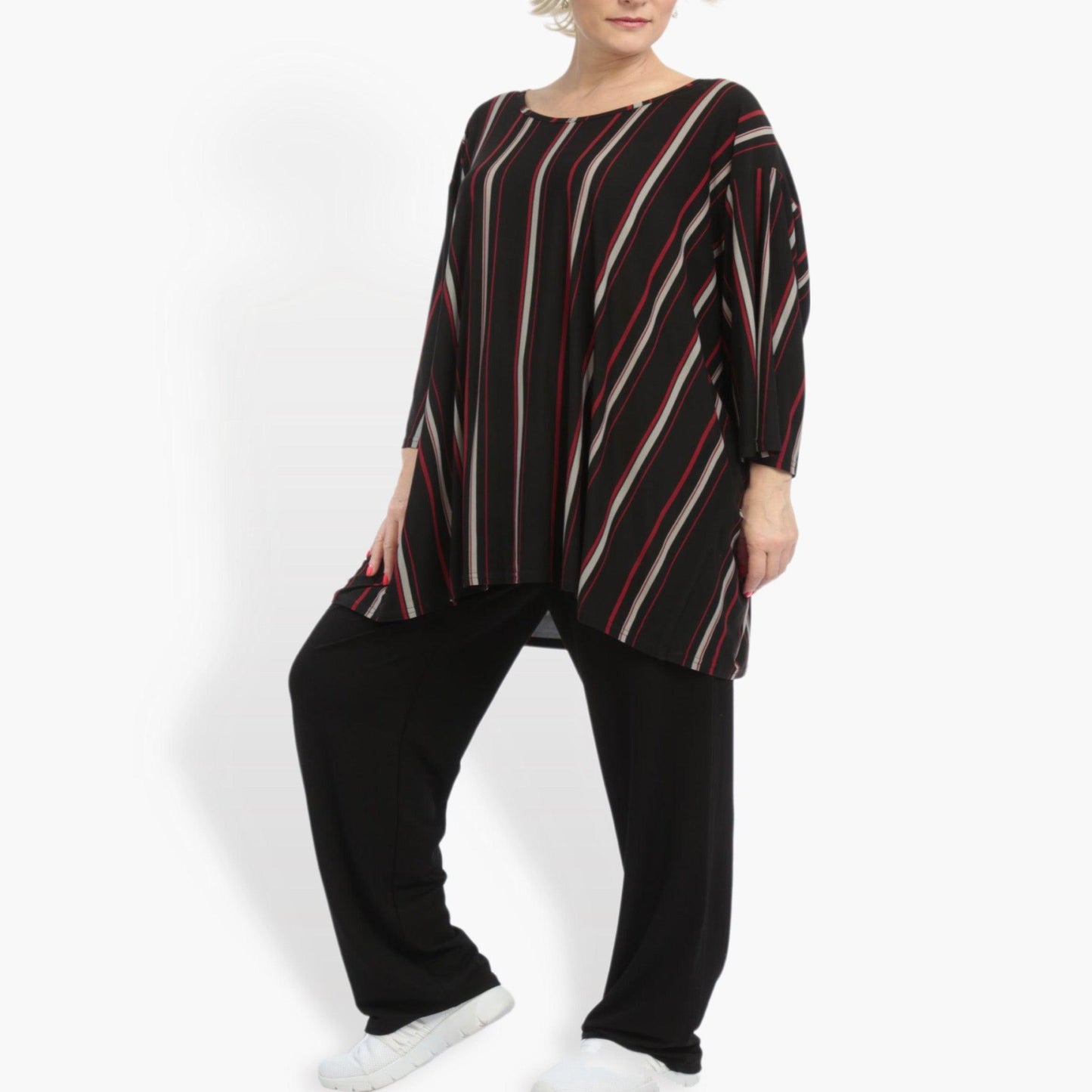 Sommer Big Shirt in kastiger Form aus er Slinky Qualität, Linis in Schwarz-Rot-Grau