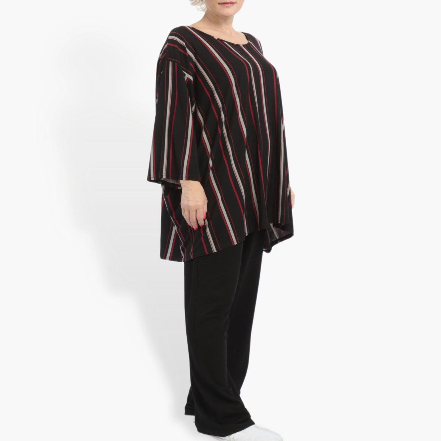 Sommer Big Shirt in kastiger Form aus er Slinky Qualität, Linis in Schwarz-Rot-Grau