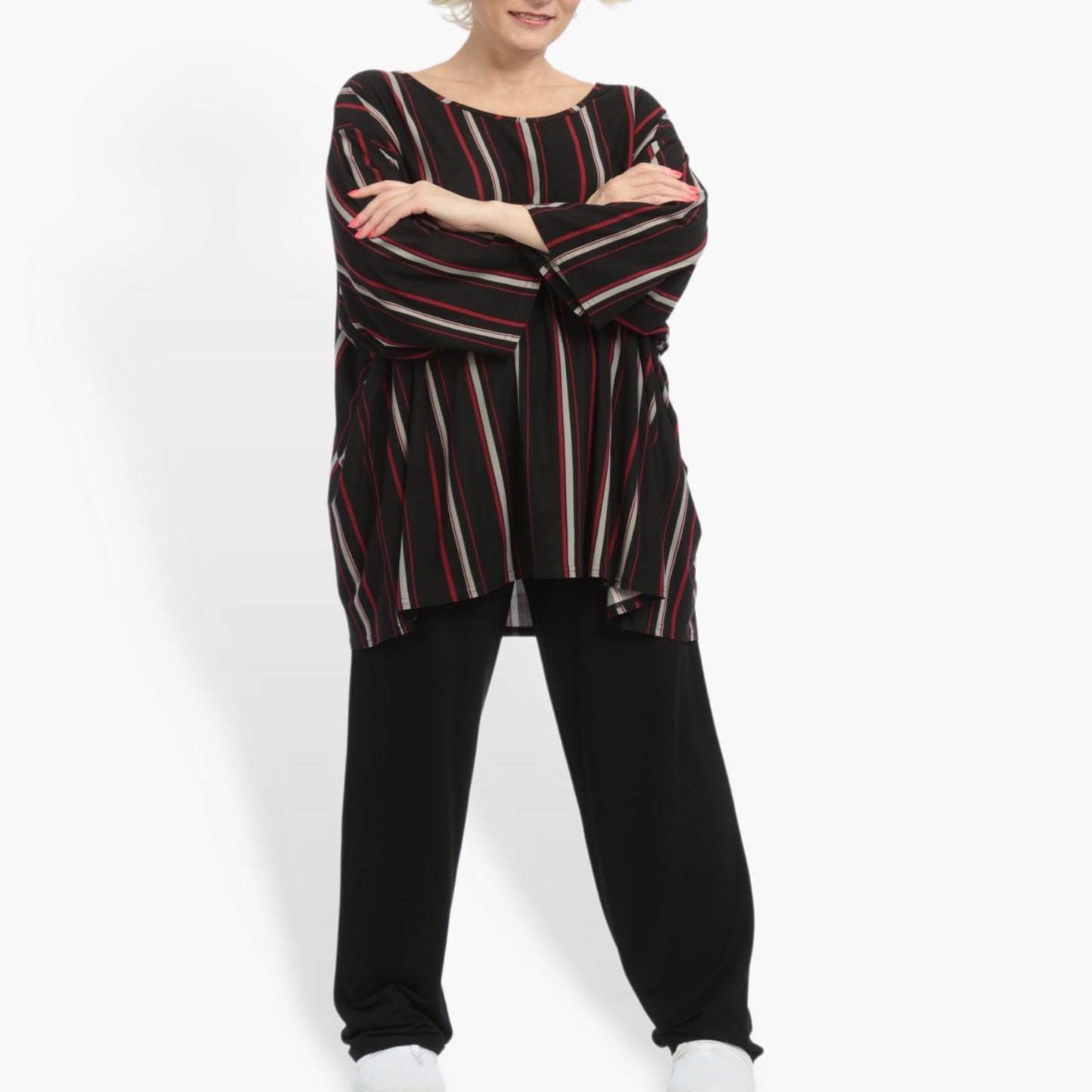 Sommer Big Shirt in kastiger Form aus er Slinky Qualität, Linis in Schwarz-Rot-Grau