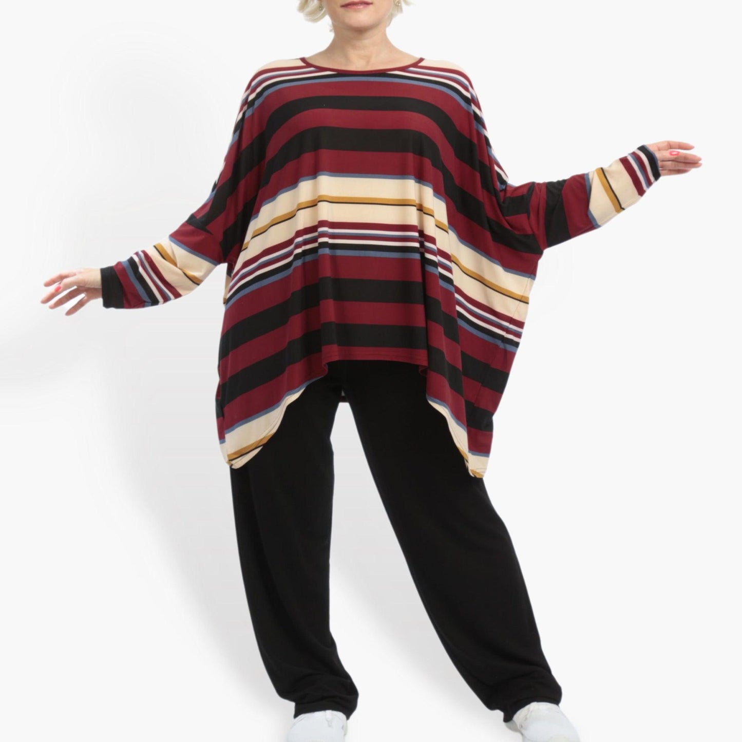 Summer big shirt in a boxy shape made of Slinky quality, Linis block stripes in burgundy beige