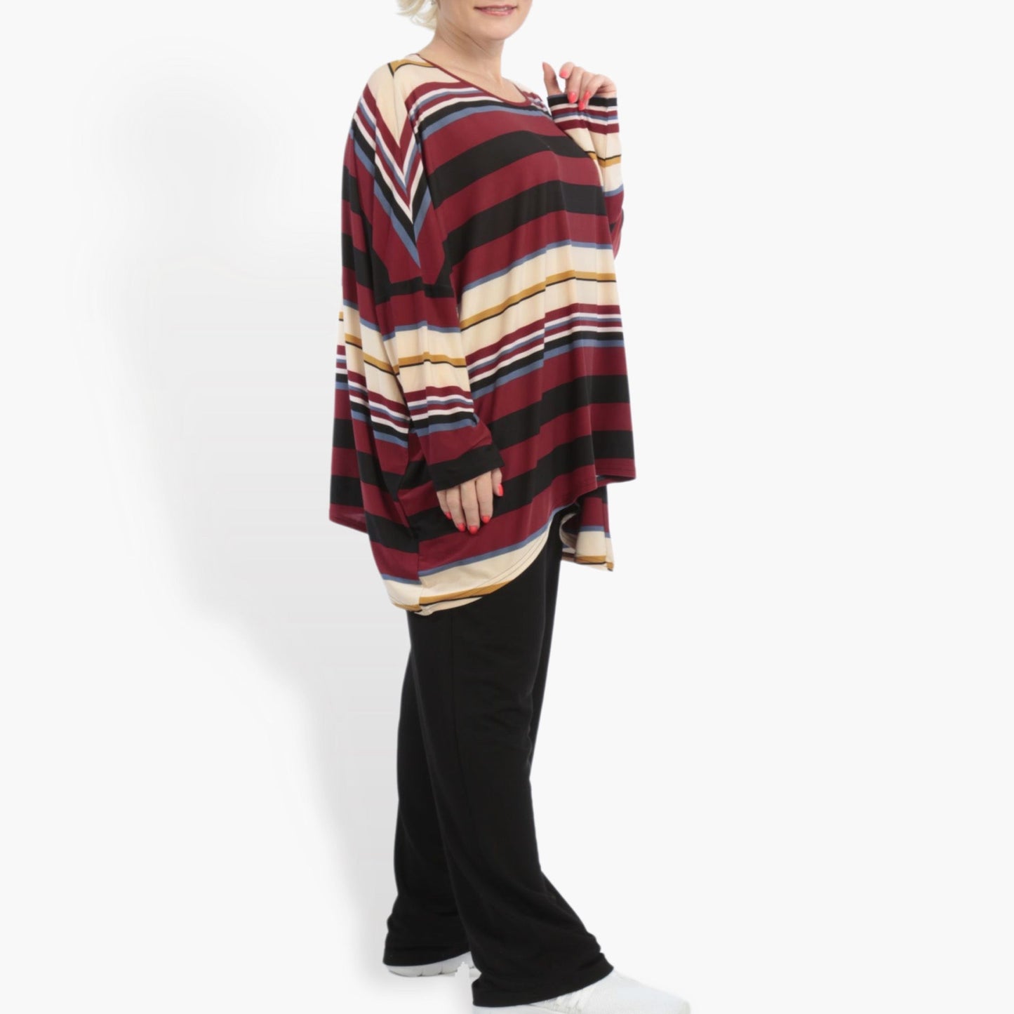 Summer big shirt in a boxy shape made of Slinky quality, Linis block stripes in burgundy beige