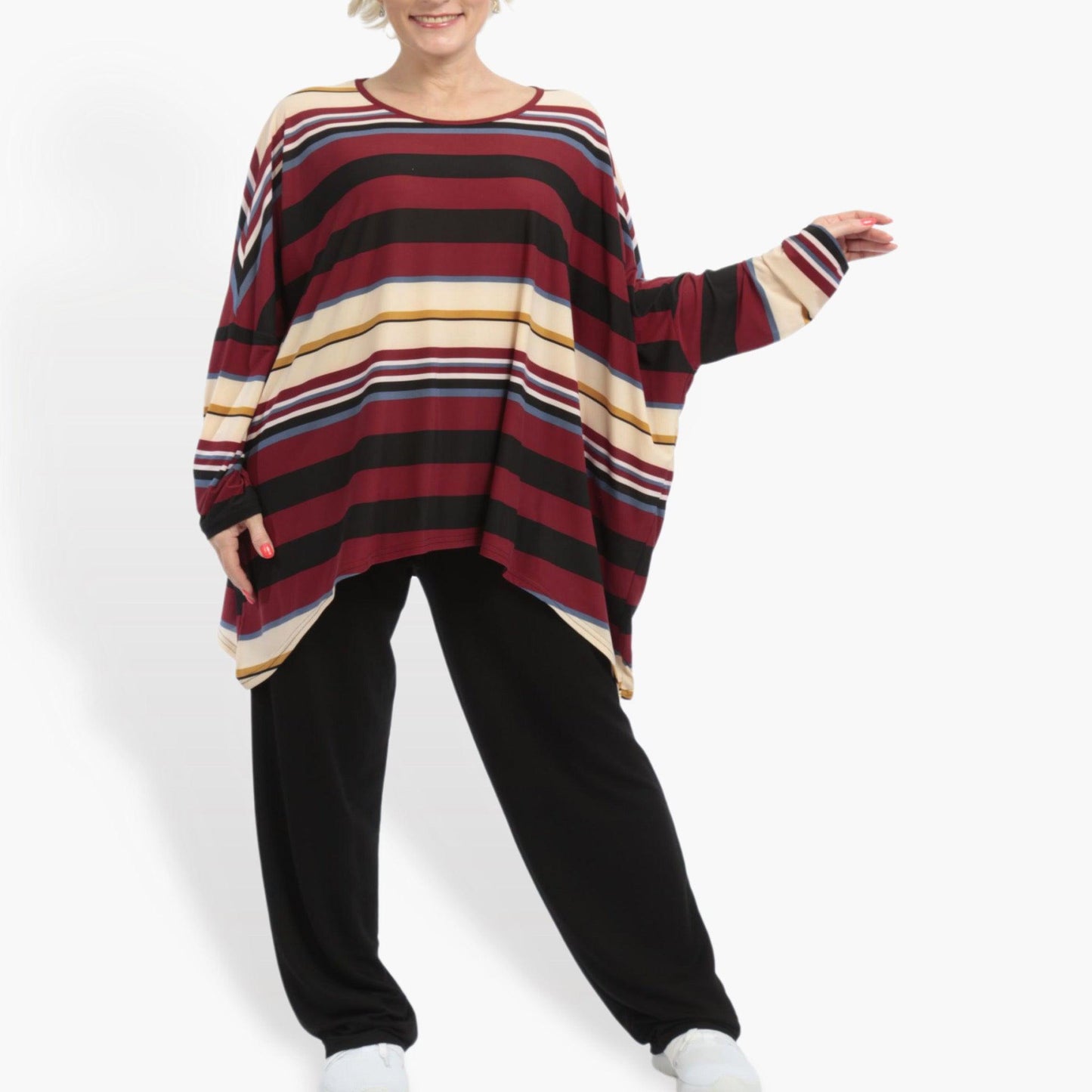 Summer big shirt in a boxy shape made of Slinky quality, Linis block stripes in burgundy beige