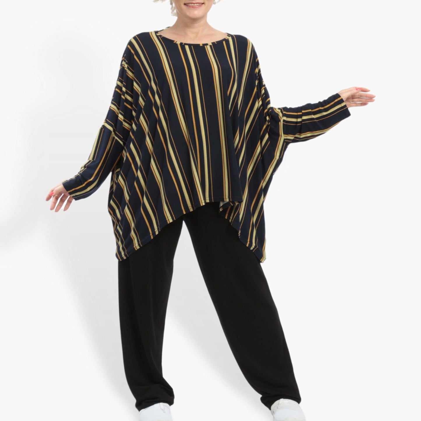 Sommer Big Shirt in kastiger Form aus er Slinky Qualität, Linis in Marine-Gelb