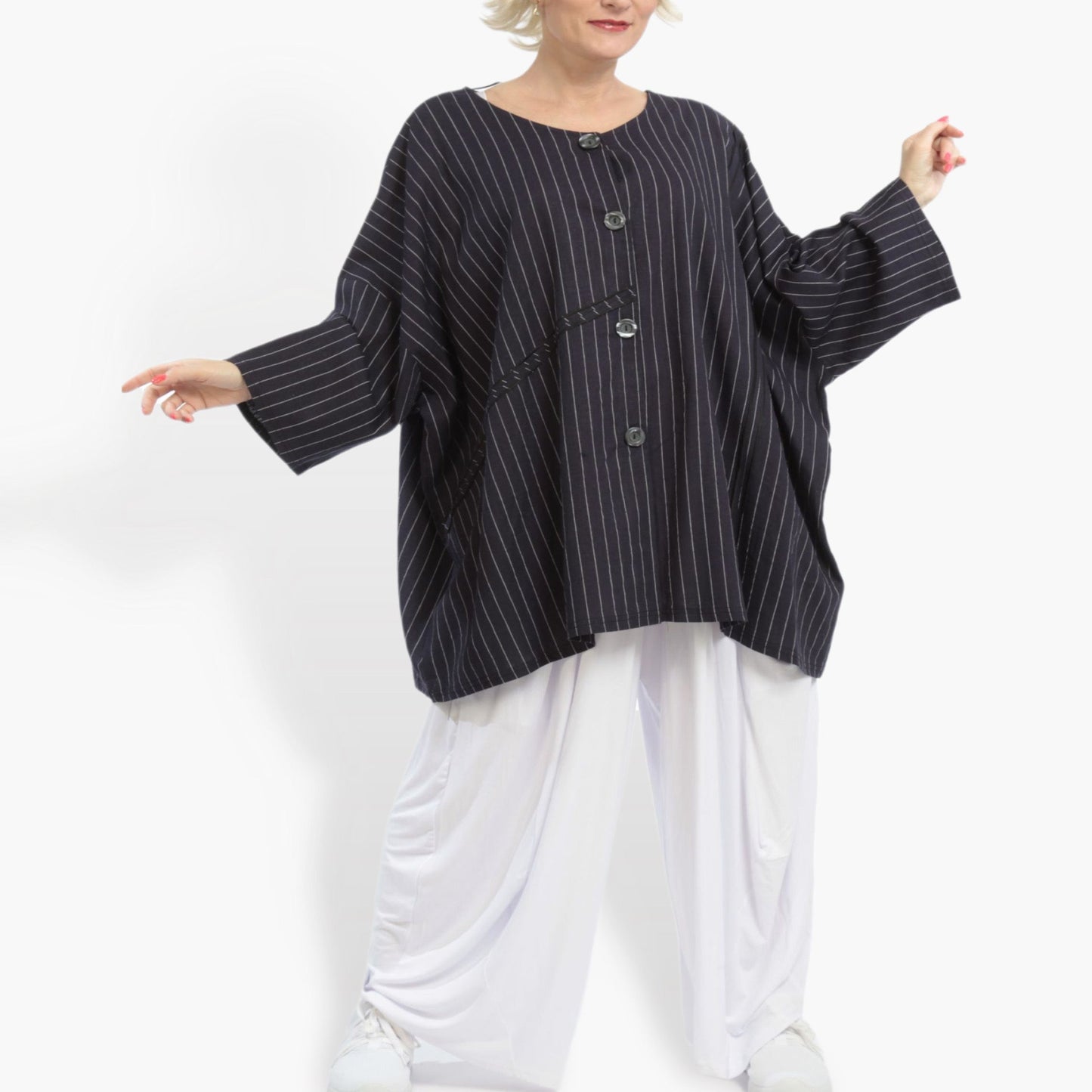 Summer jacket in a boxy shape made of airy linen look quality, Beleza in navy white