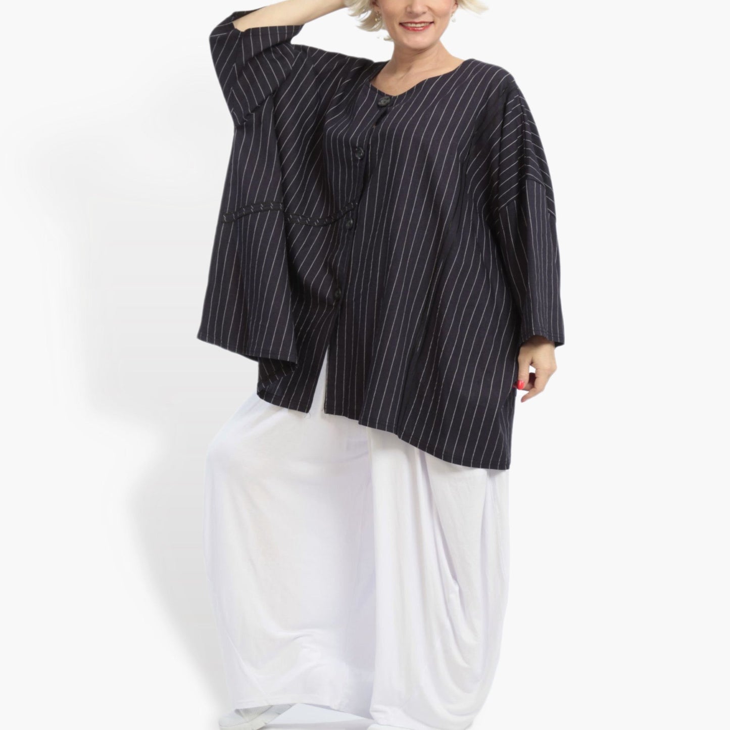 Summer jacket in a boxy shape made of airy linen look quality, Beleza in navy white