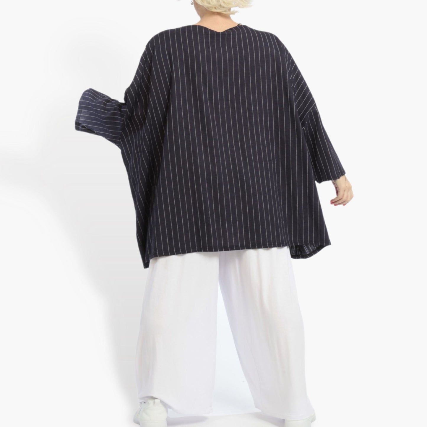 Summer jacket in a boxy shape made of airy linen look quality, Beleza in navy white