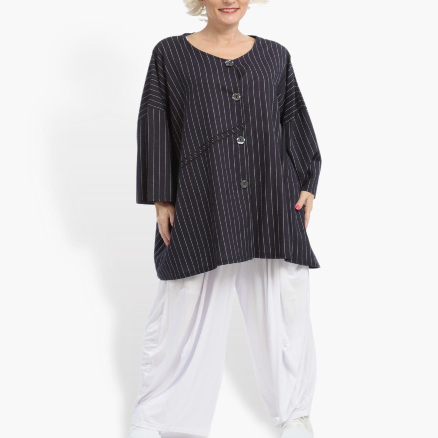 Summer jacket in a boxy shape made of airy linen look quality, Beleza in navy white