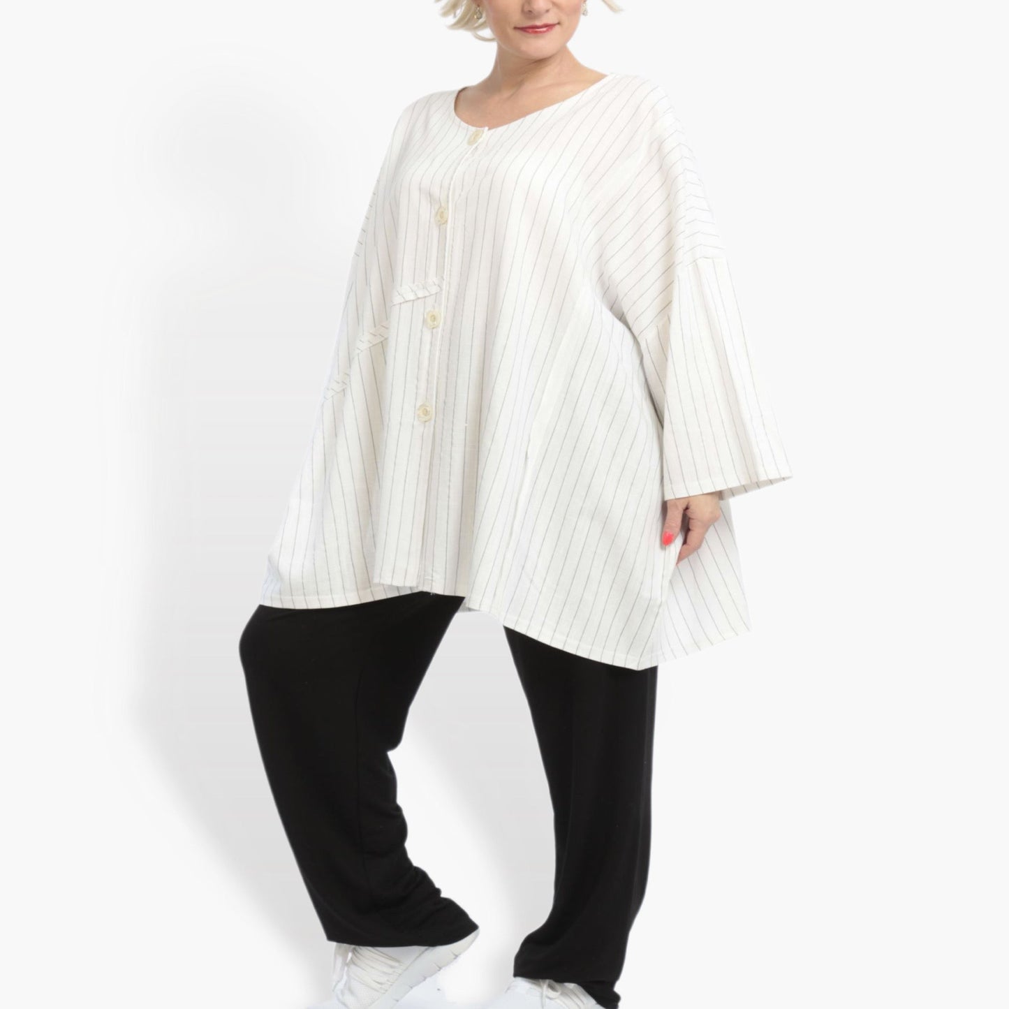 Summer jacket in a boxy shape made of airy linen look quality, Beleza in ecru black