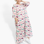 Summer dress in balloon shape made of airy linen look quality, Cancun in white-pink