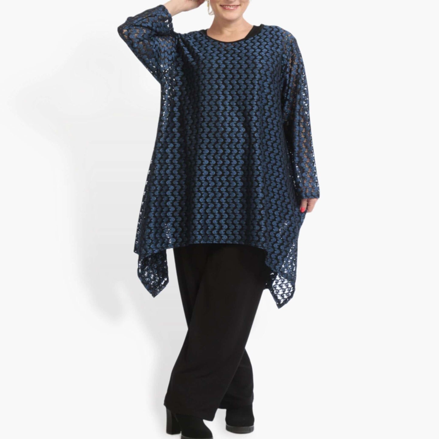 Winter shirt in A-shape made of lace quality, CasaMia in black-royal blue