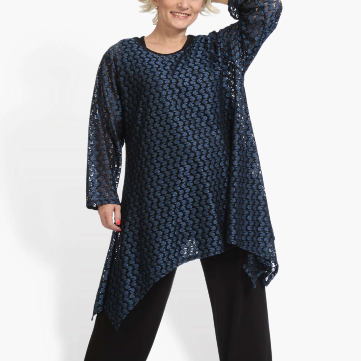 Winter shirt in A-shape made of lace quality, CasaMia in black-royal blue