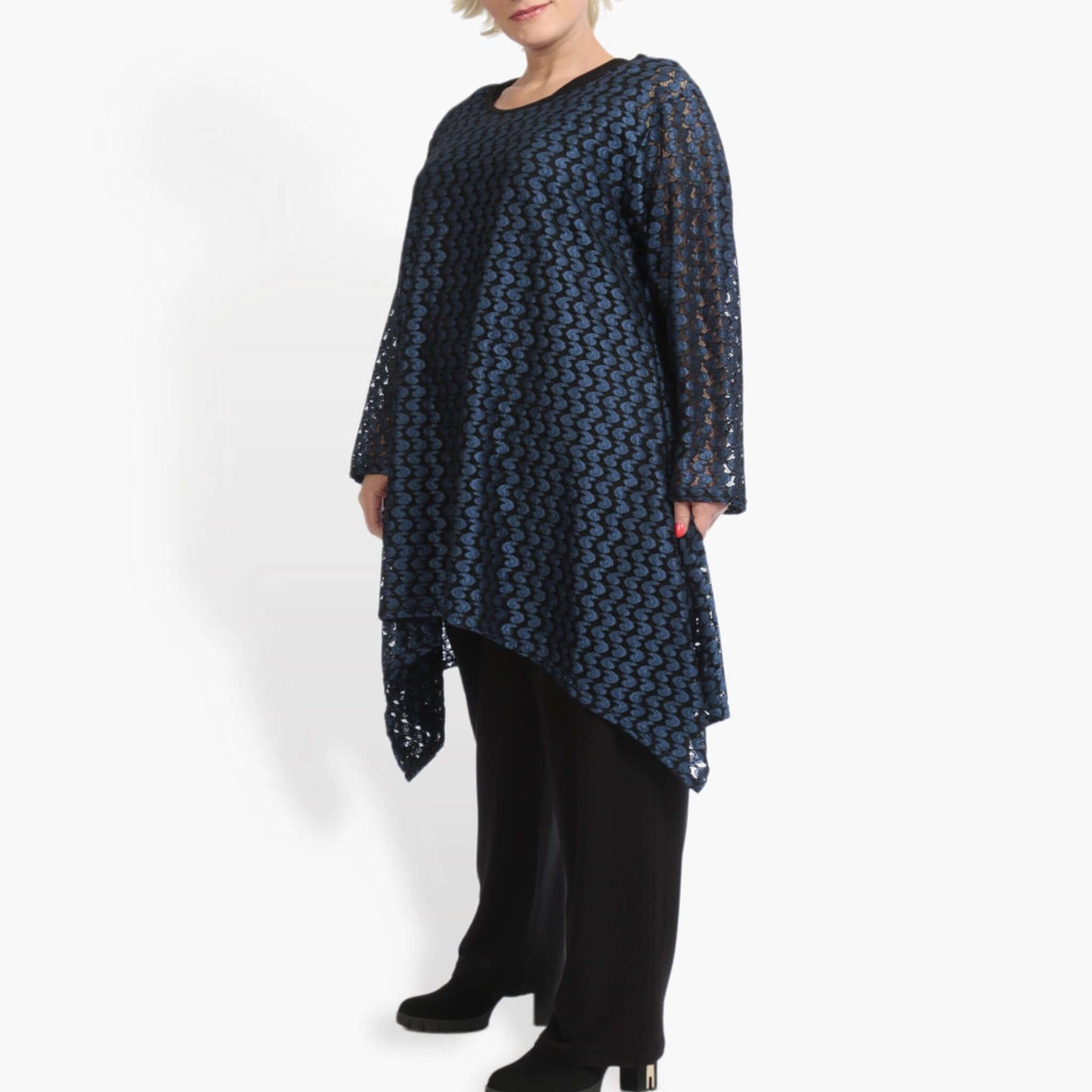 Winter shirt in A-shape made of lace quality, CasaMia in black-royal blue