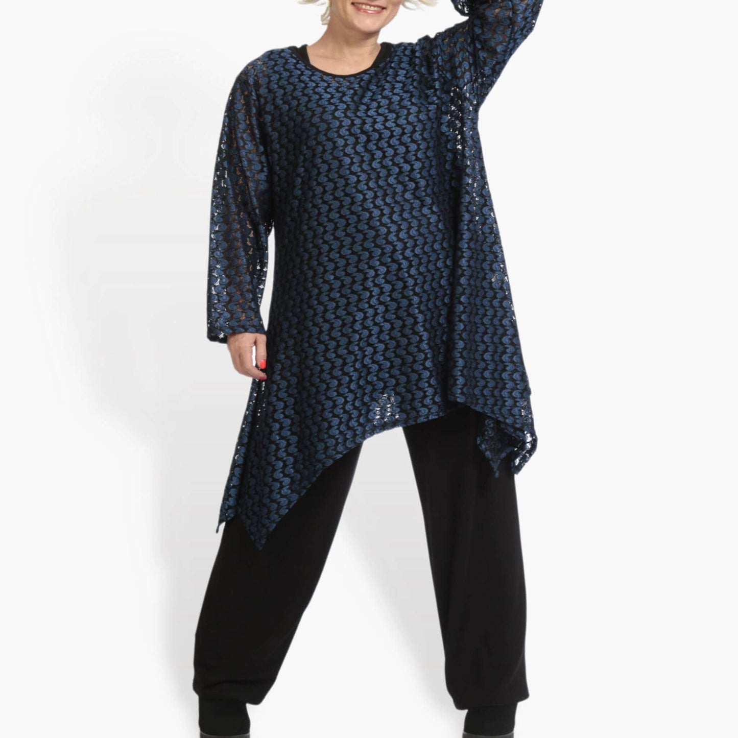 Winter shirt in A-shape made of lace quality, CasaMia in black-royal blue